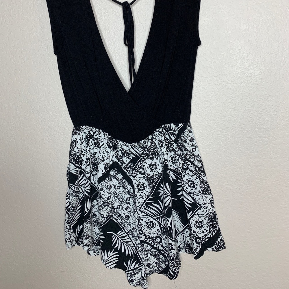 Black and white open back romper
